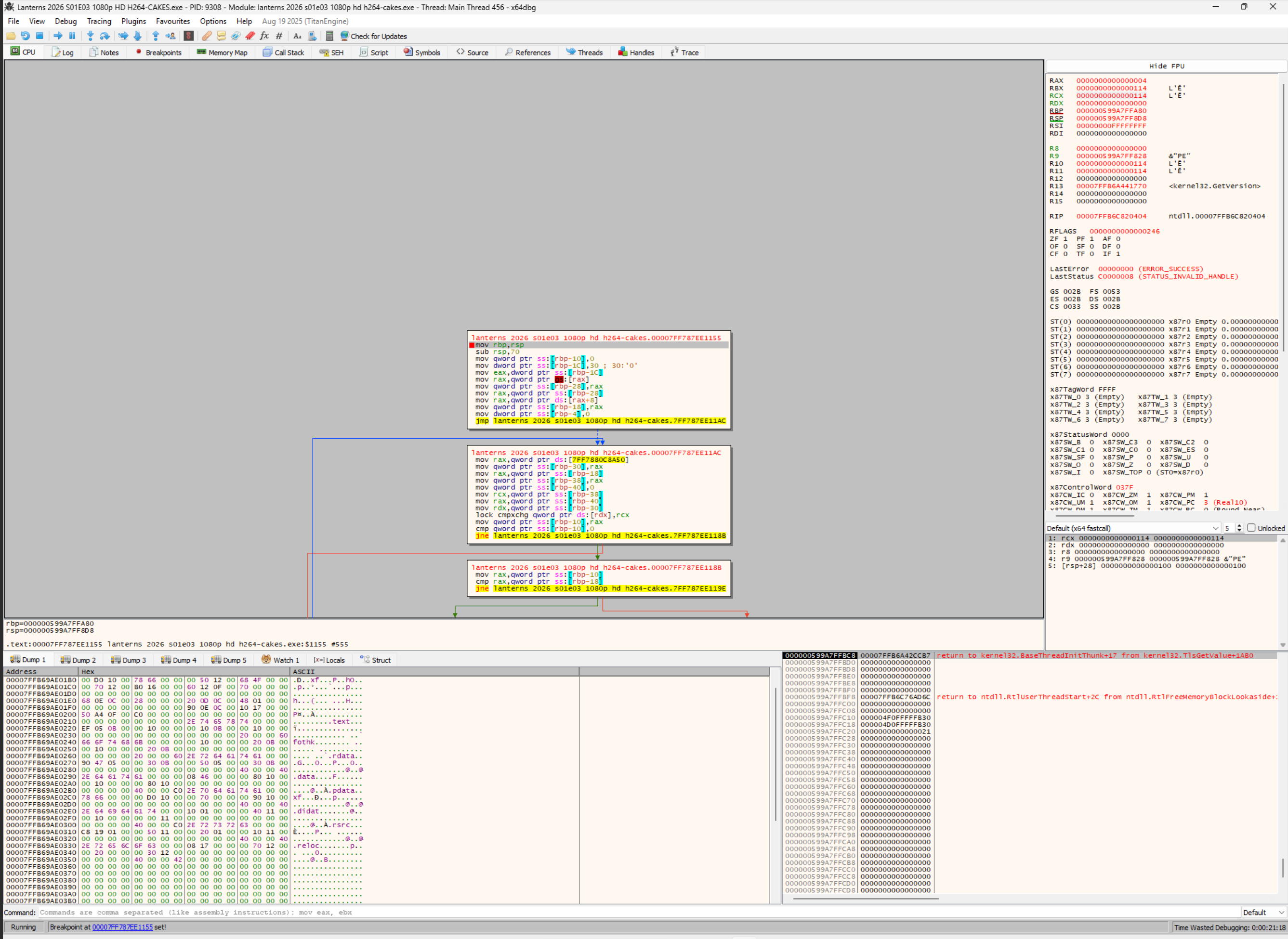 x64dbg Graph View of Master Coordinator Logic