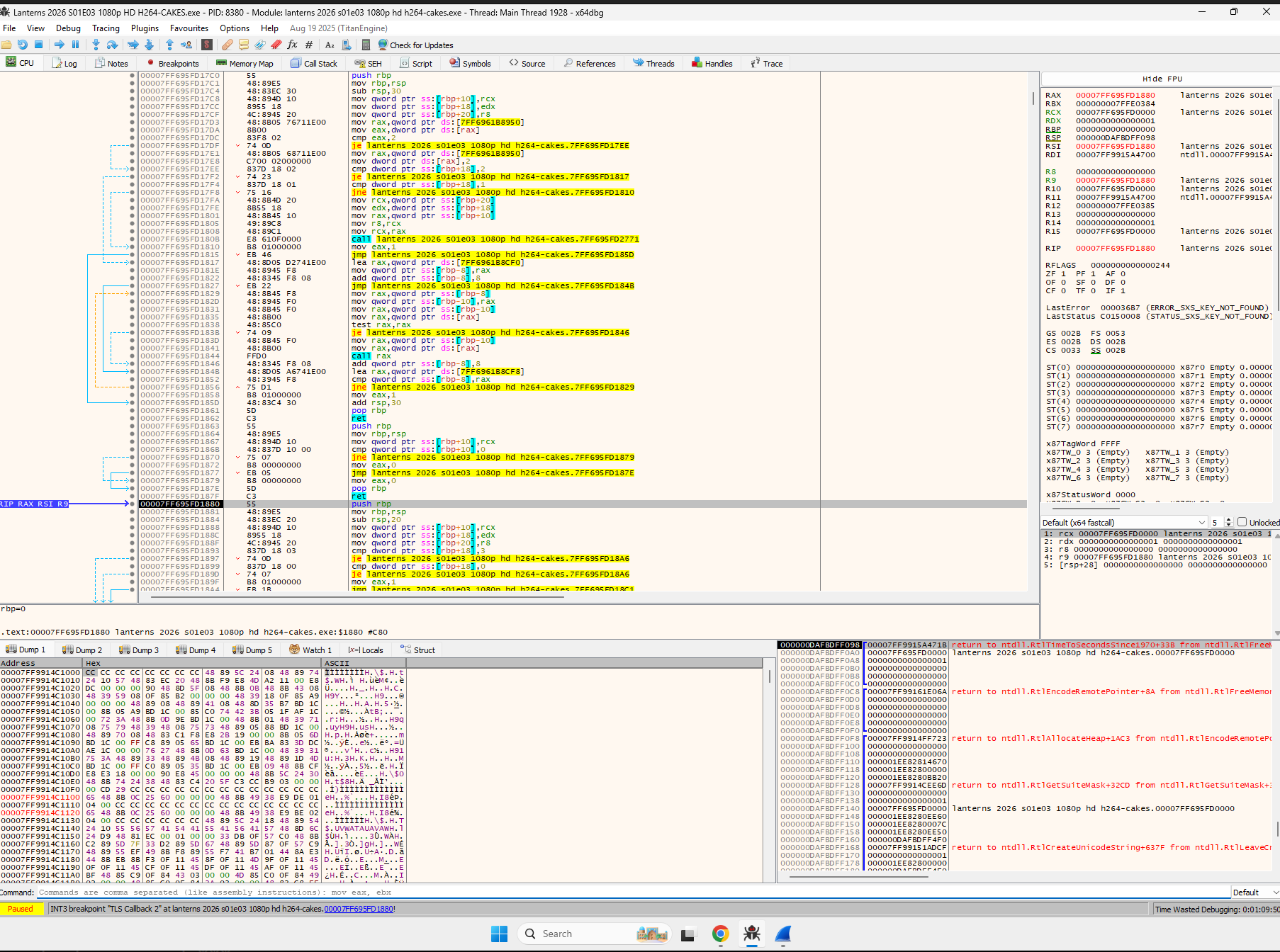 TLS Callback 2 in x64dbg