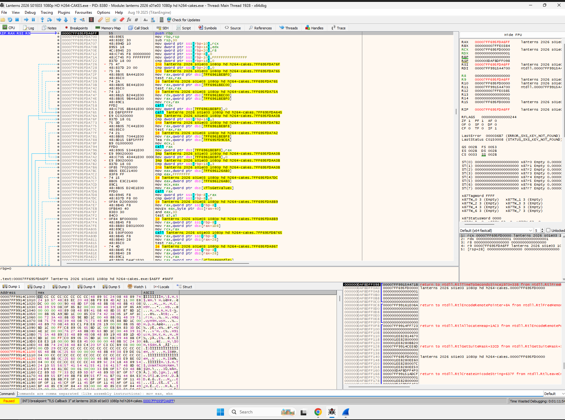 TLS Callback 3 in x64dbg