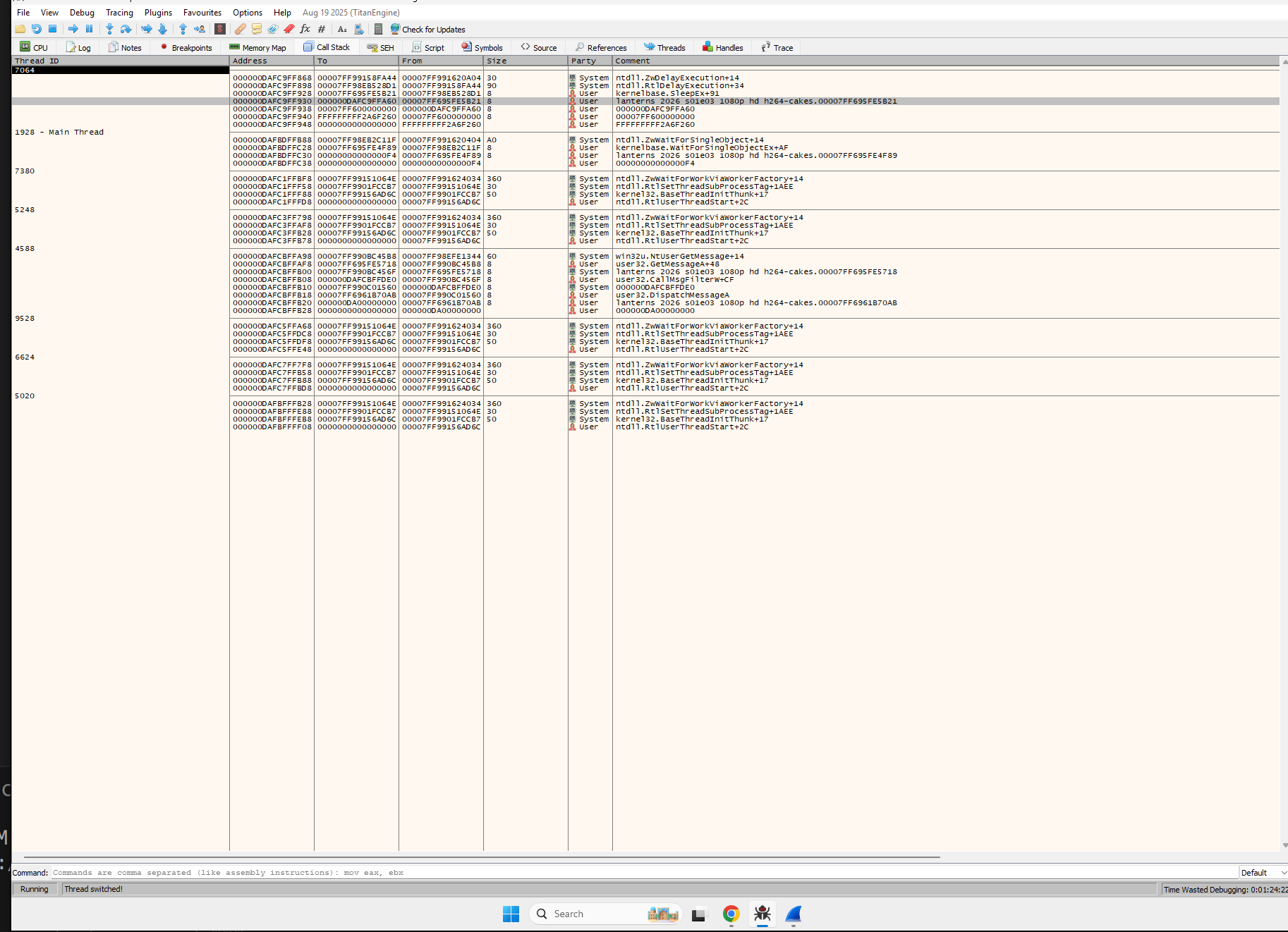 Worker Thread in SleepEx Call Stack